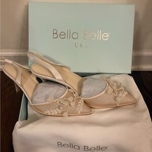 La Belle Women's White Floral Slingback Heels